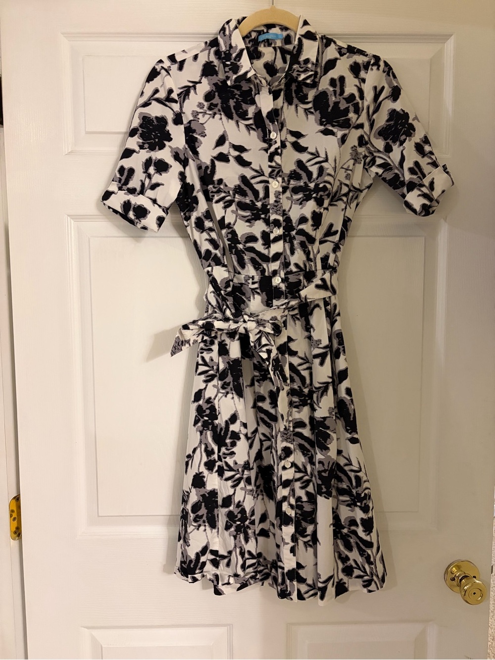J.McLaughlin Deborah shirt dress black white Inkflower floral print women small